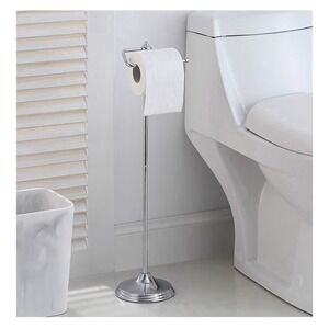 Bathroom Free Standing Toilet Tissue Paper Roll Holder Stand with Reserve Functi